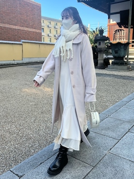 「OLIVE des OLIVE（オリーブデオリーブ）のアイテム（ステンカラーコート）」を使った、risa☻さん（レディース・155cm）の冬コーディネート