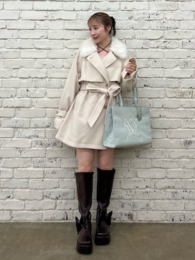 「アイテム（ステンカラーコート）」を使った、risa☻さん（レディース・155cm）の秋コーディネート