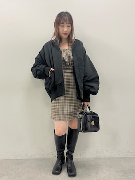 「チェックワンピース」｜「アイテム（ブルゾン）」を使った、risa☻さん（レディース・155cm）の夏コーディネート