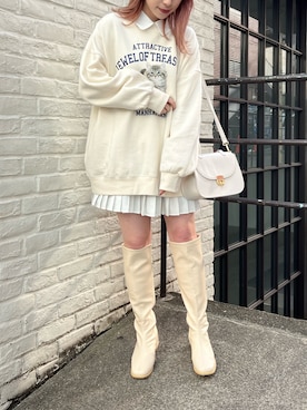 「ネコ」｜「アイテム（スウェット）」を使った、risa☻さん（レディース・155cm）の冬コーディネート