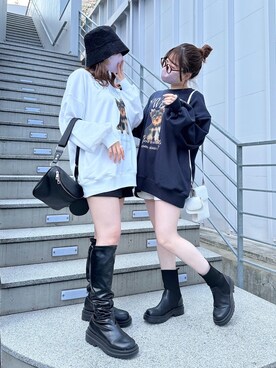 「155㎝コーデ」｜「アイテム（スウェット）」を使った、risa☻さん（レディース・155cm）の冬コーディネート