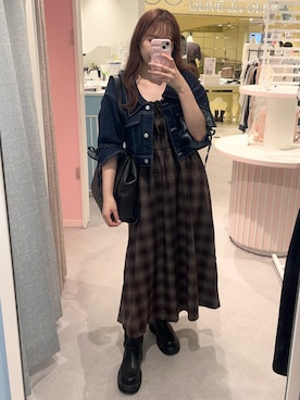 「OLIVE des OLIVE（オリーブデオリーブ）のアイテム（デニムジャケット）」を使った、risa☻さん（レディース・155cm）の秋コーディネート