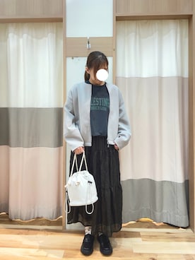「Samansa Mos2 blue（サマンサモスモスブルー）のアイテム（ノーカラージャケット）」を使った、nariさん（レディース・157cm）の秋コーディネート