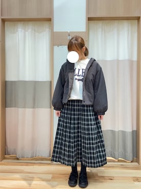 「冬」｜「アイテム（ノーカラージャケット）」を使った、nariさん（レディース・157cm）の冬コーディネート