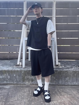 「JUNRED（ジュンレッド）のアイテム（ベスト）」を使った、けんしんさん（メンズ・171cm）の夏コーディネート
