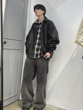 「ノーカラー」｜「アイテム（ブルゾン）」を使った、けんしんさん（メンズ・171cm）の秋コーディネート