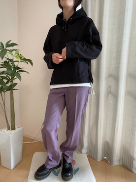 「UNIQLO（ユニクロ）のスウェットプルパーカ（長袖）（パーカー、ブラック系）」を使った、miさん（レディース・156cm）の秋コーディネート