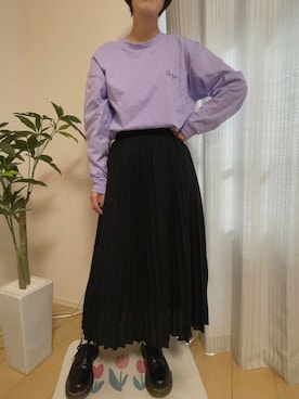 「Ressaca（レサーカ）の別注 オーバーサイズ フォトプリントロンT（Tシャツ/カットソー、パープル系）」を使った、miさん（レディース・156cm）の秋コーディネート