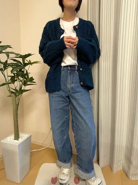 「UNIQLO（ユニクロ）のアイテム（Tシャツ/カットソー、ホワイト系）」を使った、miさん（レディース・156cm）の秋コーディネート