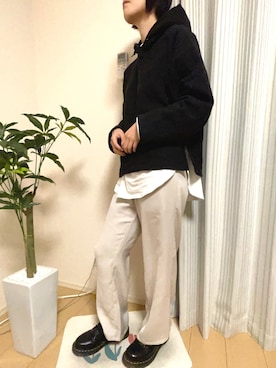 「UNIQLO（ユニクロ）のスウェットプルパーカ（長袖）（パーカー、ブラック系）」を使った、miさん（レディース・156cm）の秋コーディネート