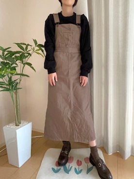 「ビットローファー」｜「アイテム（サロペット/オーバーオール）」を使った、miさん（レディース・156cm）の秋コーディネート