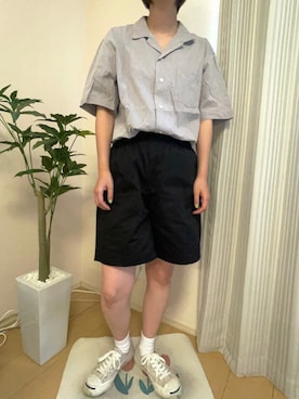 「SUNNYPALのアイテム（シャツ/ブラウス、グレー系）」を使った、miさん（レディース・156cm）の夏コーディネート