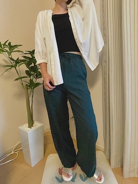 「GU（ジーユー）のアイテム（タンクトップ、ブラック系）」を使った、miさん（レディース・156cm）の夏コーディネート