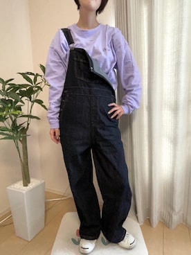 「Ressaca（レサーカ）の別注 オーバーサイズ フォトプリントロンT（Tシャツ/カットソー、パープル系）」を使った、miさん（レディース・156cm）の秋コーディネート