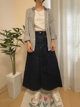 「UNIQLO（ユニクロ）のアイテム（タンクトップ、ホワイト系）」を使った、miさん（レディース・156cm）の秋コーディネート