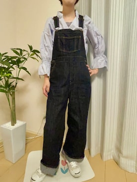 「GU（ジーユー）のアイテム（シャツ/ブラウス、ブルー系）」を使った、miさん（レディース・156cm）の秋コーディネート