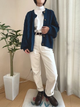 「UNIQLO（ユニクロ）のアイテム（Tシャツ/カットソー、ホワイト系）」を使った、miさん（レディース・156cm）の秋コーディネート