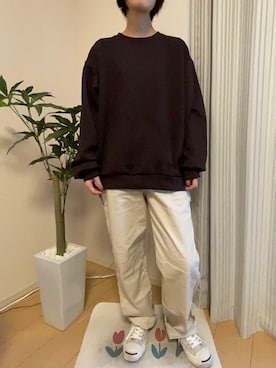 「GU（ジーユー）のアイテム（スウェット、ブラウン系）」を使った、miさん（レディース・156cm）の秋コーディネート
