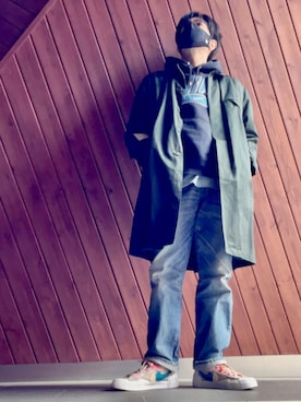 「glamb（グラム）のアイテム（ステンカラーコート）」を使った、U%さん（メンズ・178cm）の冬コーディネート
