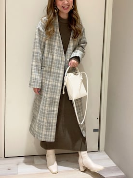「Green　Parks（グリーンパークス）のアイテム（ノーカラーコート）」を使った、MEGさん（レディース・160cm）の冬コーディネート