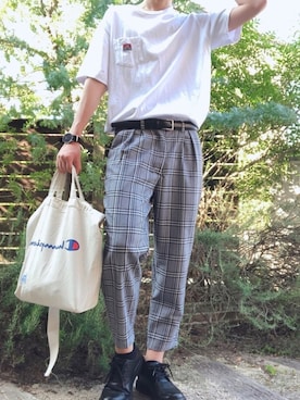 「Champion（チャンピオン）のアイテム（バッグ）」を使った、赤瀬さん（メンズ・173cm）の夏コーディネート