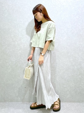 「Heather（ヘザー）のアソートクロップドＴシャツ　948601（Tシャツ/カットソー）」を使った、ariさん（レディース・158cm）の夏コーディネート