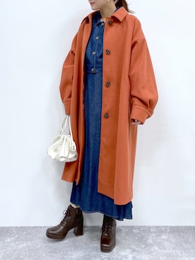 「Heather（ヘザー）のアイテム（ステンカラーコート）」を使った、ariさん（レディース・158cm）の秋コーディネート
