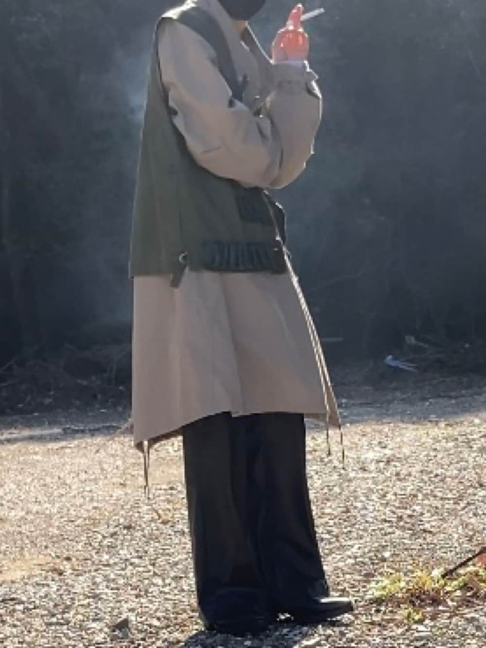 「冬コーデ、M65、コート、レザーパンツ」｜「remerの【M65】loose military coat (3WAY) / M65ルーズミリタリーコート【キルティングライナー付属】（その他アウター、ベージュ系）」を使った、ギャン管さん（メンズ・166cm）の冬コーディネートの1枚目の写真