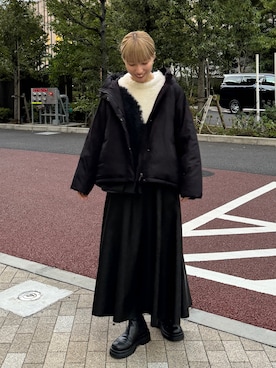 「レザースカート」｜「アイテム（ブルゾン）」を使った、omaさん（レディース・163cm）の冬コーディネート