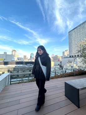 「Six M（シックスエム）の【Six M/シックスエム】ドロストシェイプジャケット（テーラードジャケット、ブラック系）」を使った、‪ ·͜·さん（レディース・158cm）の冬コーディネート