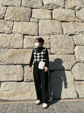 「UNIQLO（ユニクロ）のアイテム（スラックス、グレー系）」を使った、‪ ·͜·さん（レディース・158cm）の春コーディネート