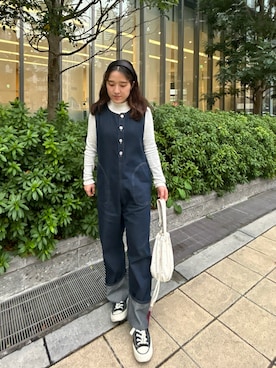 「シンフルコーデ」｜「アイテム（オールインワン・サロペット）」を使った、‪ ·͜·さん（レディース・158cm）の冬コーディネート
