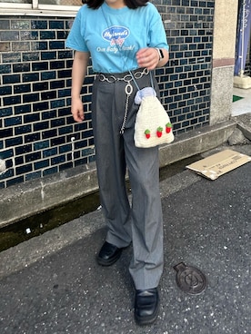 「USEDのアイテム（Tシャツ/カットソー、ブルー系）」を使った、‪ ·͜·さん（レディース・158cm）の夏コーディネート