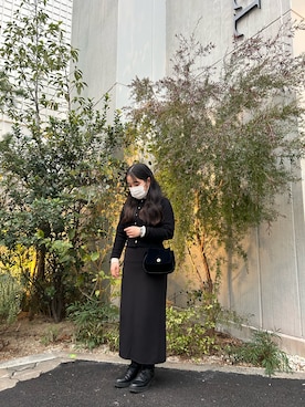 「UNIQLO（ユニクロ）のアイテム（スカート、ブラック系）」を使った、‪ ·͜·さん（レディース・158cm）の冬コーディネート
