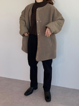 「miette（ミエット）のアイテム（ノーカラーコート）」を使った、mietteさん（レディース・158cm）の冬コーディネート