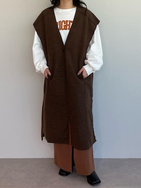 「ロングベスト」｜「アイテム（その他アウター）」を使った、mietteさん（レディース・150cm）の冬コーディネート