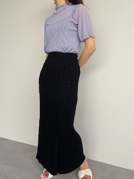 「パープル×黒」｜「アイテム（スカート）」を使った、mietteさん（レディース・158cm）の夏コーディネート