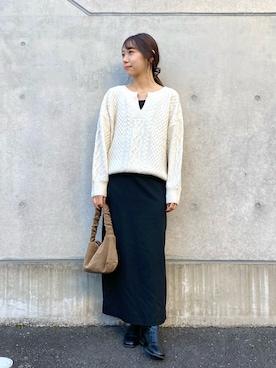 「アイテム（シュシュ）」を使った、aさん（レディース・155cm）の冬コーディネート