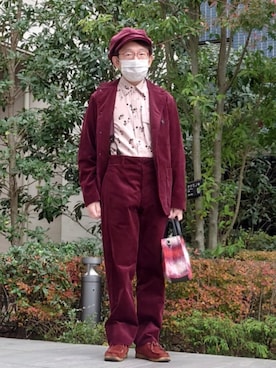 「アイテム（パンツ、レッド系）」を使った、ちゃばこさん（メンズ・168cm）の冬コーディネート