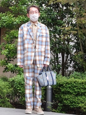 「&.chouetteのアイテム（ハンドバッグ、ブルー系）」を使った、ちゃばこさん（メンズ・168cm）の春コーディネート