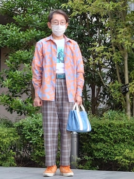 「Paul Smith COLLECTION（ポールスミスコレクション）のハイビスカスプリント シャツ / 134385 309（シャツ/ブラウス、オレンジ系）」を使った、ちゃばこさん（メンズ・168cm）の春コーディネート