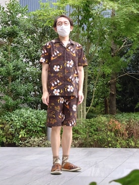 「TAKEO KIKUCHI（タケオキクチ）のアイテム（サンダル）」を使った、ちゃばこさん（メンズ・168cm）の夏コーディネート