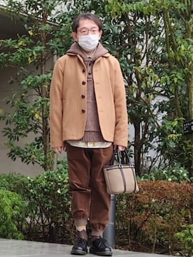 「40ｃｔ＆525（フォーティーカラッツアンドゴーニーゴ）のアイテム（パンツ、ブラウン系）」を使った、ちゃばこさん（メンズ・168cm）の春コーディネート