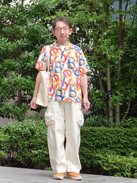 「Paul Smith（ポールスミス）のカーゴパンツ（休閒短褲、ホワイト系）」を使った、ちゃばこさん（メンズ・168cm）の夏コーディネート