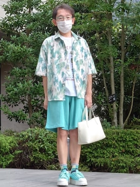 「TAKEO KIKUCHI（タケオキクチ）の2WAYミニトート（トートバッグ）」を使った、ちゃばこさん（メンズ・168cm・50代）の夏コーディネート