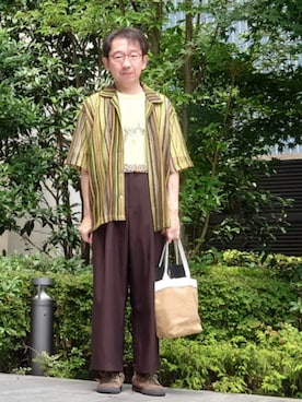 「tk.TAKEO KIKUCHI（ティーケータケオキクチ）のアイテム（パンツ）」を使った、ちゃばこさん（メンズ・168cm）の夏コーディネート
