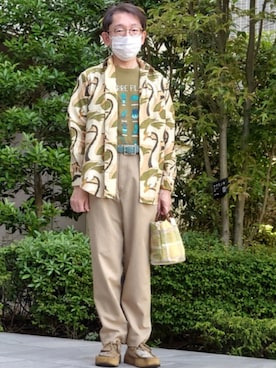 「TAKEO KIKUCHI（タケオキクチ）の【Sサイズ～】カルゼ サマー イージー パンツ（その他パンツ、ベージュ系）」を使った、ちゃばこさん（メンズ・168cm）の春コーディネート