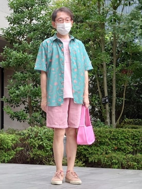 「ABAHOUSE（アバハウス）のカラースウェードスニーカー（スニーカー）」を使った、ちゃばこさん（メンズ・168cm・50代）の夏コーディネート
