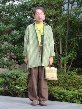 「Acne Studios（アクネストゥディオズ）のCheck Print Shirt（シャツ/ブラウス、グリーン系）」を使った、ちゃばこさん（メンズ・168cm）の秋コーディネート