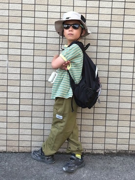 「アイテム（カーゴパンツ）」を使った、kontsuさん（キッズ・125cm）の秋コーディネート
